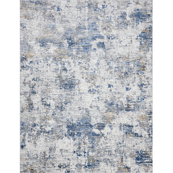 Ramiro Contemporary Abstract Indigo & Gray Rectangle Area Rug, 5'x7'