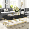 Dario High Gloss Coffee Table With Acrylic Legs and Metal Base, Black/Gold