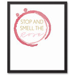DDCG - Stop and Smell the Rose Framed Canvas Wall Art, 16"x20" - Add a little humor to your walls with the Stop and Smell the Rose Framed Canvas Wall Art. This premium gallery wrapped canvas features a wine stained typography design that says "Stop and Smell the Rose". The wall art is printed on professional grade tightly woven canvas with a durable construction, finished backing, and is built ready to hang. The result is a funny piece of wall art that is perfect for your bar, kitchen, gallery wall or above your bar cart. This piece makes a great gift for any wine lover.