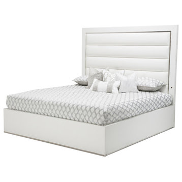 AICO Michael Amini State St. Upholstered Panel Bed, White, Queen