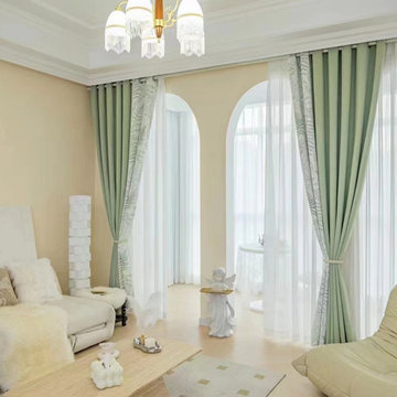 QYFL2302KA 2023 New Arrival Petrel Blue Pink Green Chenille Ready Made Curtains