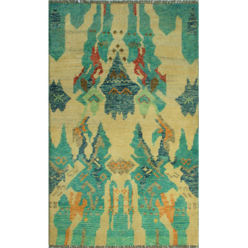 Balochi Bahriye Ivory/Turquoise Rug, 2'11 x 5'0