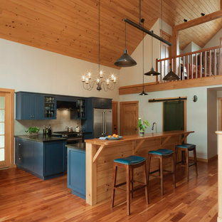 75 Beautiful Kitchen With Blue Cabinets And Beige Backsplash