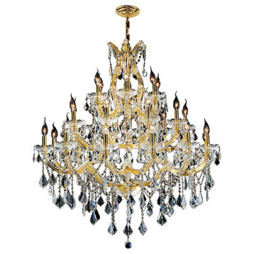 Maria Theresa Chandelier, W38"x H42", L28, Gold Finish, Clear Crystal