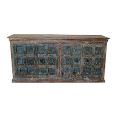 Consigned Antique Rustic Old Door Buffet Distressed Blue Sideboard Media Cabinet