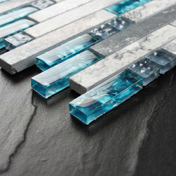 Stone sea glass blue gray marble striped interlocking kitchen tile backsplash - Products