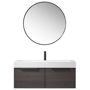 Vegadeo Bath Vanity with Stone Sink Top, Suleiman Oak, 48", With Mirror