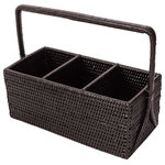 Artifacts Trading Company - Artifacts Rattan 3 Section Caddy/Cutlery Holder With Handle, Tudor Black - The tight weave of our rattan cutlery holder/caddy will allow you to take it anywhere and store not only your silverware but anything else such as art supplies, sewing kits, or to help reduce the clutter on your desk.