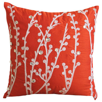 Coral & Orange Single Cushion Sofa Ivy 20"x20" Art Silk, Coral Orange Willow