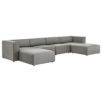 Odette Gray Vegan Leather 4-Piece Sofa And 2 Ottomans Set