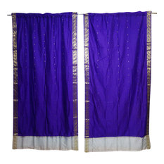 Mogul Interior - Window Treatment Draperies Blue Indian Silk Sari Door Panel Home Decor Curtains - Curtains