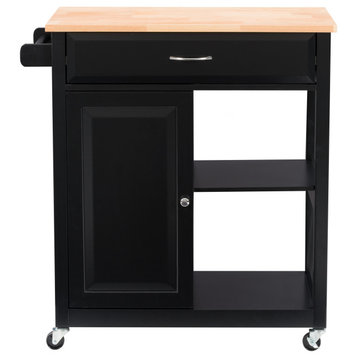 CorLiving Sage Black Portable Wood Kitchen Cart With Cupboard