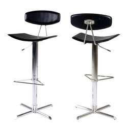 Anna Adjustable Barstools with Padded Black Leather Seat & Back - Bar Stools and Kitchen Stools