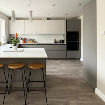 Beige & Grey Handleless Kitchen in St Albans