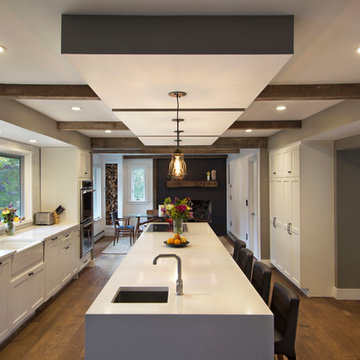 Open kitchen and dining areas