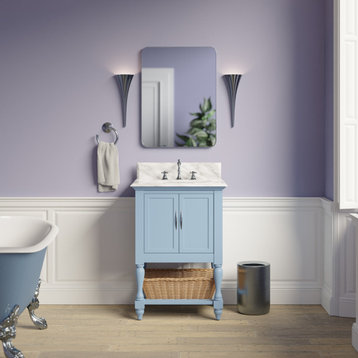 Beverly 24" Bathroom Vanity, Powder Blue, 24", Carrara Marble