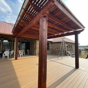 Cedar pergola and composite deck with lighting
