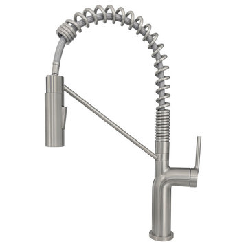 Single Handle Pull-Down Dual Mode Kitchen Faucet in Stainless Steel Brushed