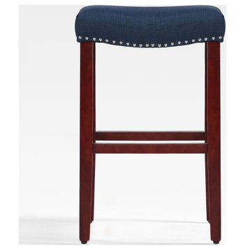WestinTrends 29" Upholstered Backless Saddle Seat Bar Height Stool, Bar Stool, Cherry/Navy Blue
