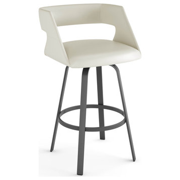 Amisco Harris Swivel Counter and Bar Stool, Off White Faux Leather / Dark Grey Metal, Counter Height