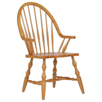 Oak Selections Windsor Dining Chair With Arms, Light Oak Armchair