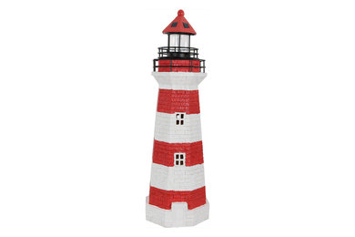 Sunnydaze Patio Solar Striped LED Lighthouse, 36", Red Stripe