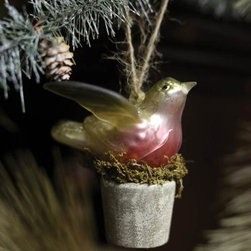 Glass Robin In Nest Ornament - Christmas Ornaments