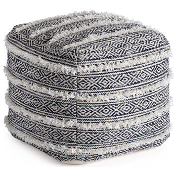 Ouray 20" x 20" x 20" Blue and Ivory Pouf