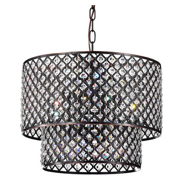 Marya 8-Light Oil Rubbed Bronze Double Beaded Drum Shade Crystal Chandelier