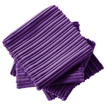 Ribbed Flanned Pillow Shell 4 Piece Set, Imperial Purple, 20" X 20"