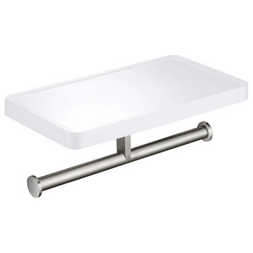 Deco Bathroom Toilet Paper Holder Double Roll With Shelf, Brushed Nickel
