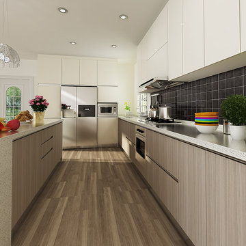 Modern Wood Grain Melamine Kitchen Cabinet OP14-M06