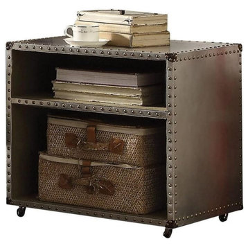 Industrial Nightstand, Aluminum Construction With 2 Open Shelves & Nailhead Trim