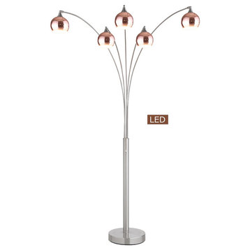 Amore LED Arched Floor Lamp With Dimmer, Rose Copper Brushed Steel