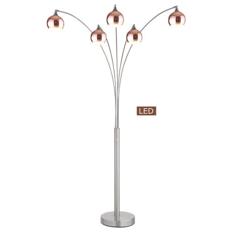 Amore LED Arched Floor Lamp With Dimmer, Rose Copper Brushed Steel