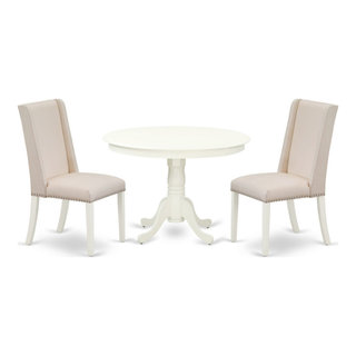 3Pc Kitchen Set, Round Table, 2 Chairs, Cream Chairs Seat, Linen White - Traditional - Dining ...