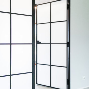 Double steel doors with frosted glass