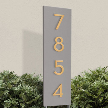Welcome Home Yard Sign/ Weather Resistant Steel Address Planter/Address Numbers, Gray, Brass Font