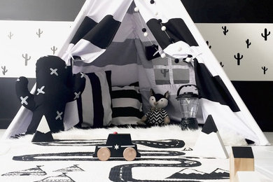 Kids' room - mid-sized scandinavian boy kids' room idea in Las Vegas with multicolored walls