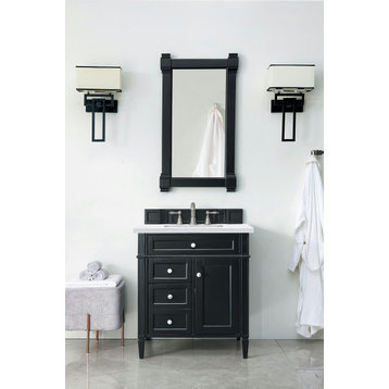 Brittany 30" Single Vanity, Black Onyx w/ 3 CM Arctic Fall Solid Surface Top