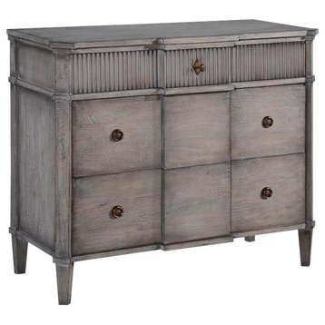 St Denis Console Chest of Drawers Greige Wood Distressed 3 Drawers