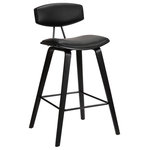 Benzara - Counter Height Wooden Bar Stool With Curved Leatherette Seat, Black - Counter Height Wooden Bar Stool with Curved Leatherette Seat, BlackEnhance the luxury and sophistication of your bar space with the inclusion of this counter height bar stool. Constructed from solid wood, it features a curved leatherette seat and backrest in the hue of black that grants you seamless comfort. It is supported by canted legs, incorporated with floor protectors and attached metal footrest.