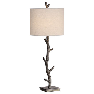 Rustic Table Lamp Is Finished In A Dark Bronze