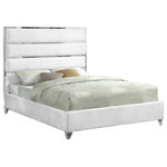 Meridian Furniture - Zuma Velvet Upholstered Bed, White, Queen - You'll fall fast and hard for the contemporary beauty of this Zuma White Velvet Queen Bed. The sleek velvet upholstery is not just supple and smooth to the touch - it also lends the bed an uber modern look from top to bottom. A chrome channel design draws the eye instantly to this fabulous bed, while chrome legs ensure the support it needs to support the mattress of your choice.
