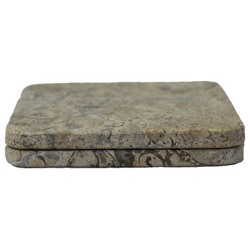 Natural Geo Beige Decorative Square Marble Drink Coaster, Set of 6