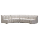Meridian Furniture - Infinity Channel Tufted Velvet Modular Chair, Cream, 4 Piece - Create a seating group that works for every possible situation with this Infinity modular 4-piece sectional and other pieces in the Infinity collection. Upholstered in soft cream velvet material that feels great against the skin and offers long-wearing beauty, this piece fits with other Infinity items for an infinite number of combinations that get your seating requirements just right but that look just as nice when used on their own.