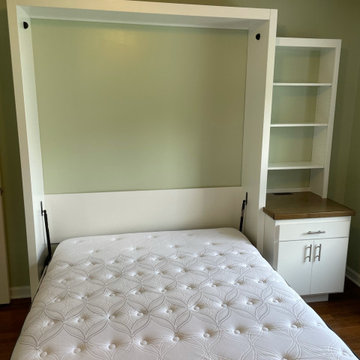 Custom Built Vertical Queen Murphy Bed With Side Shelving & Storage Cabinet