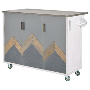 Oak Kitchen Cart, Drop Leaf, Towel Holder, and Internal Storage Rack, White