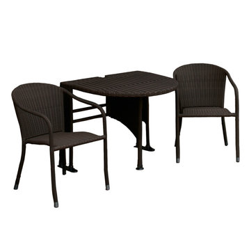 ADENA 3-Piece All-Weather-Wicker Set, Half-Round Table, Stack Armchairs, Java