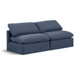 Meridian Furniture - Indulge Upholstered Modular Sofa, Navy, 2-Piece: 2 Armless Chair, Down Stuffed Linen Textured Fabric - Experience ultimate comfort and style with our navy linen textured fabric Indulge Sofa. The luxurious linen texture of the fabric will elevate the aesthetic of any room. This sofa provides ample space for you to relax while its modular build offers the option of unlimited configurations. Whether you're looking to add a stylish element to your living room or a comfortable seating option to your bedroom, this sofa is the perfect choice.